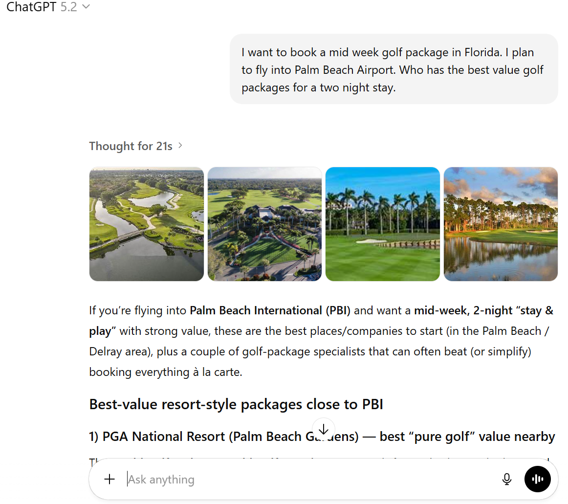 PGA Resort as seen on ChatGPT